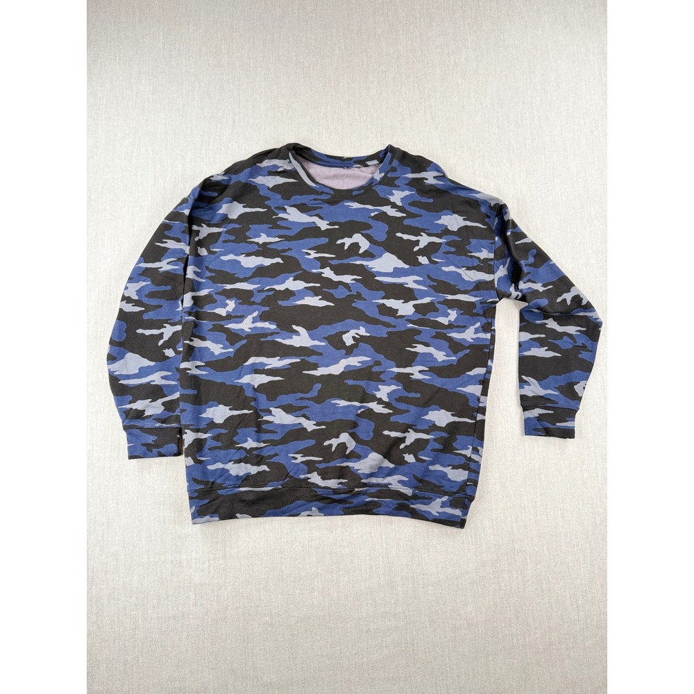 Athleta Blue Camo Crewneck Sweatshirt Tencel Blend Pullover Large RN 54023